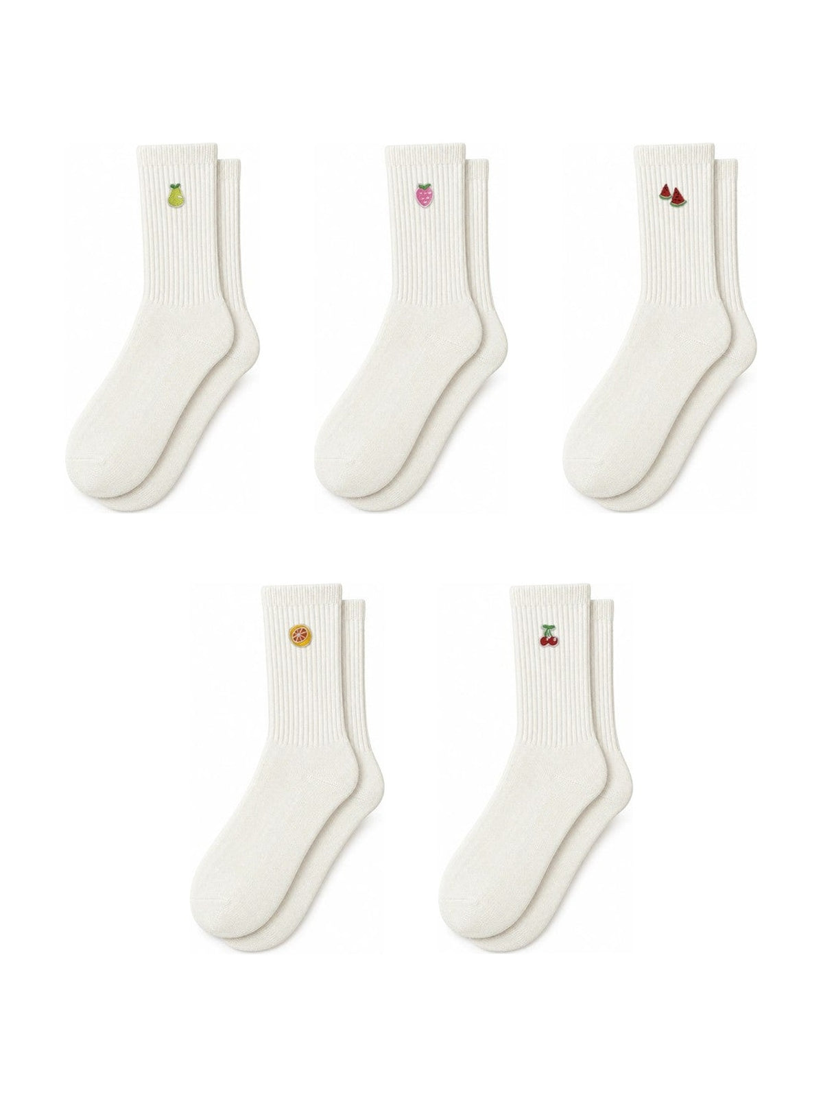 Capkov Embroidery Socks Fruit Set, Cream