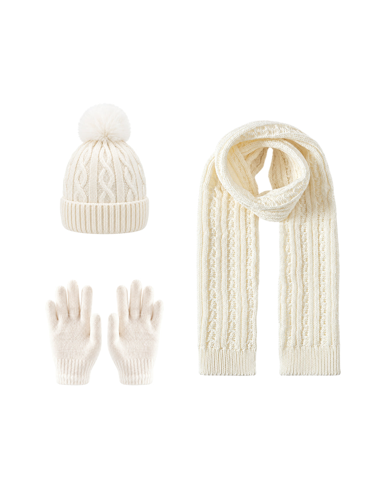 Kids Winter Set – Beanie, Gloves & Scarf – White – full set | Capkov
