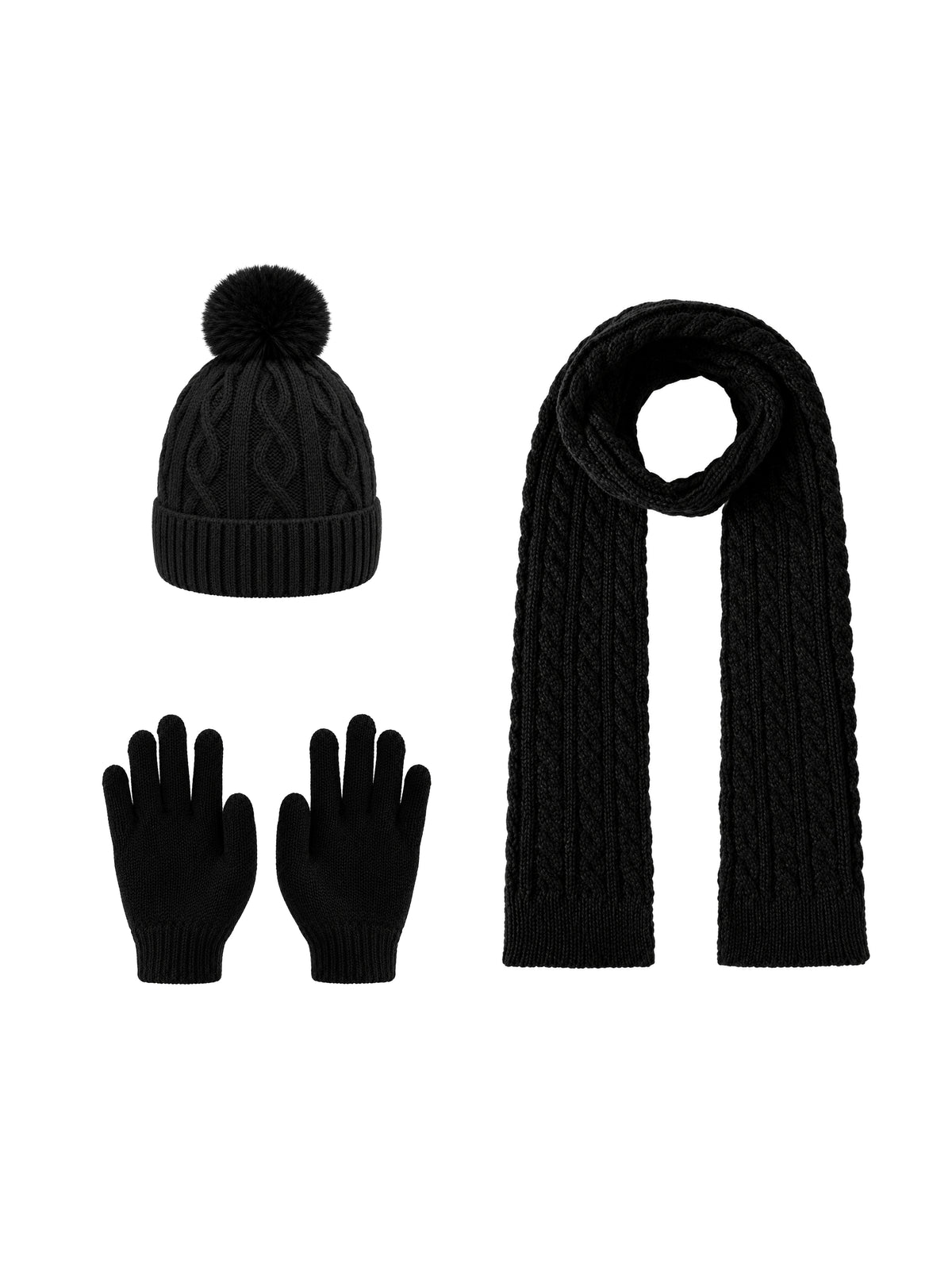 Kids Winter Set – Beanie, Gloves & Scarf – Black – full set | Capkov