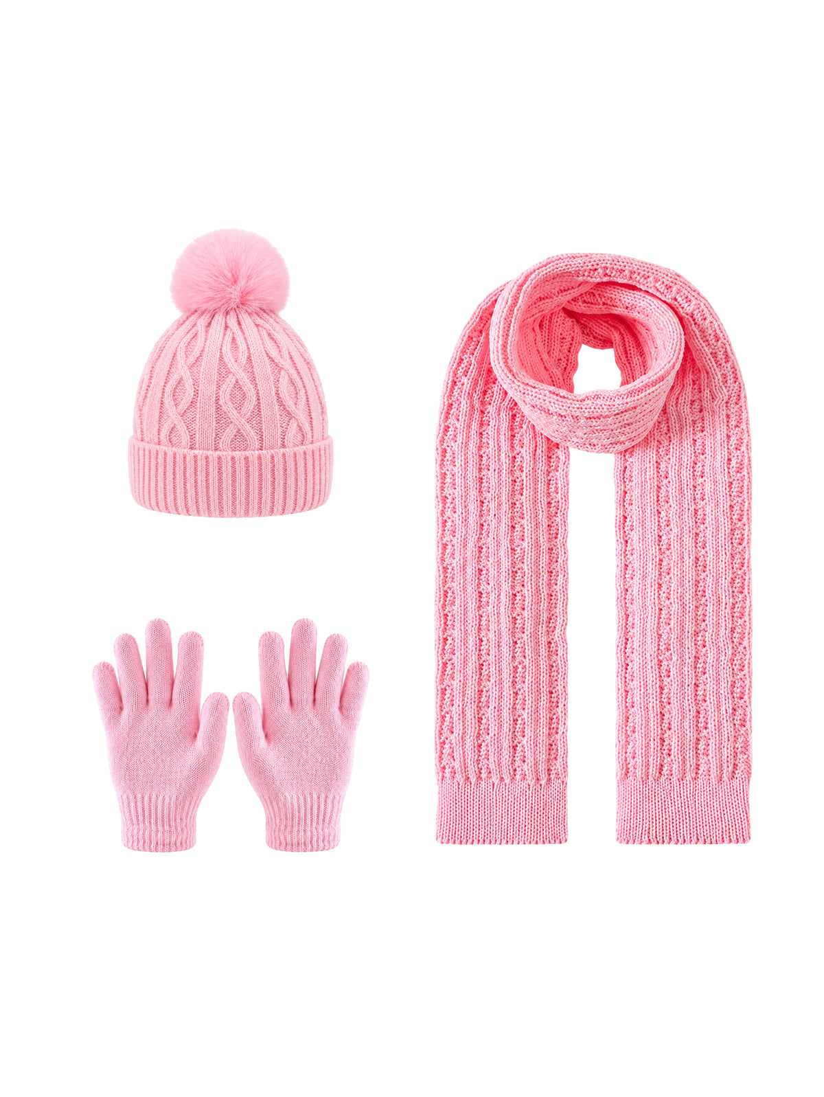 Kids Winter Set – Beanie, Gloves & Scarf – Light pink – full set | Capkov
