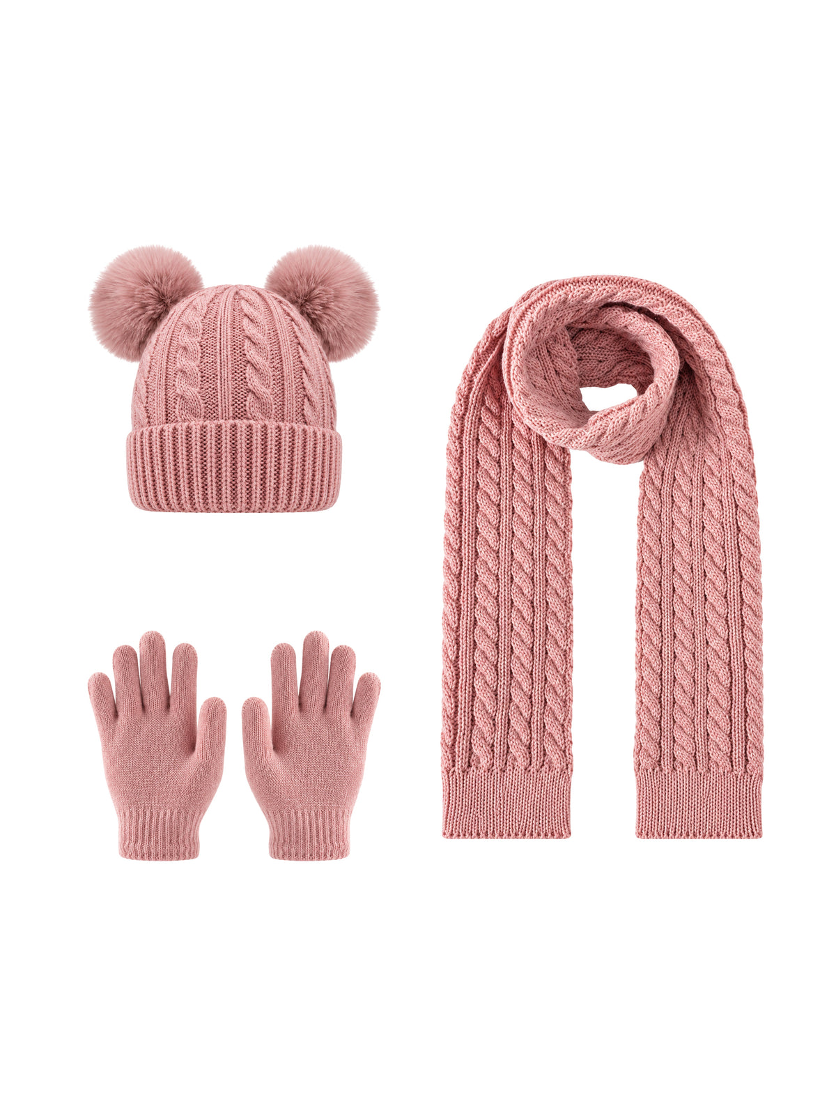 Kids Winter Set – Beanie, Gloves & Scarf – Powder pink – full set | Capkov