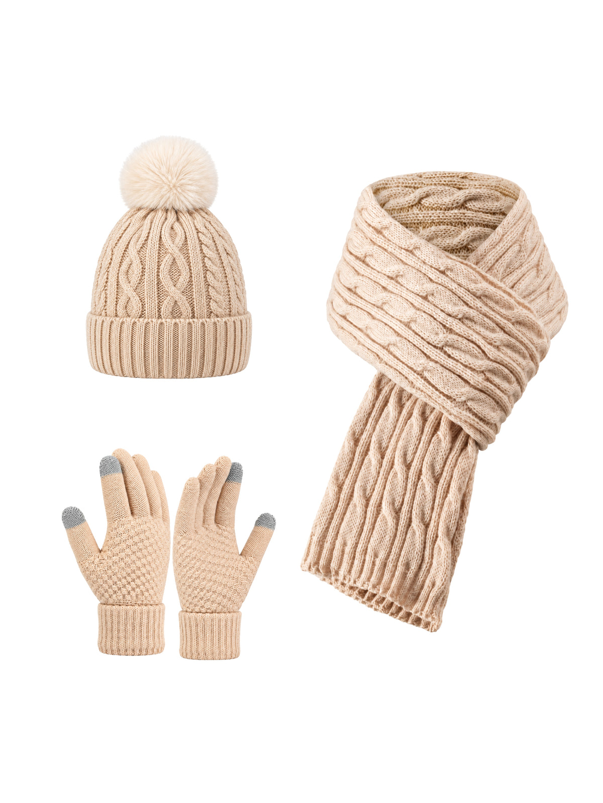 Winter Set – Beanie, Gloves & Scarf – Beige – full set | Capkov