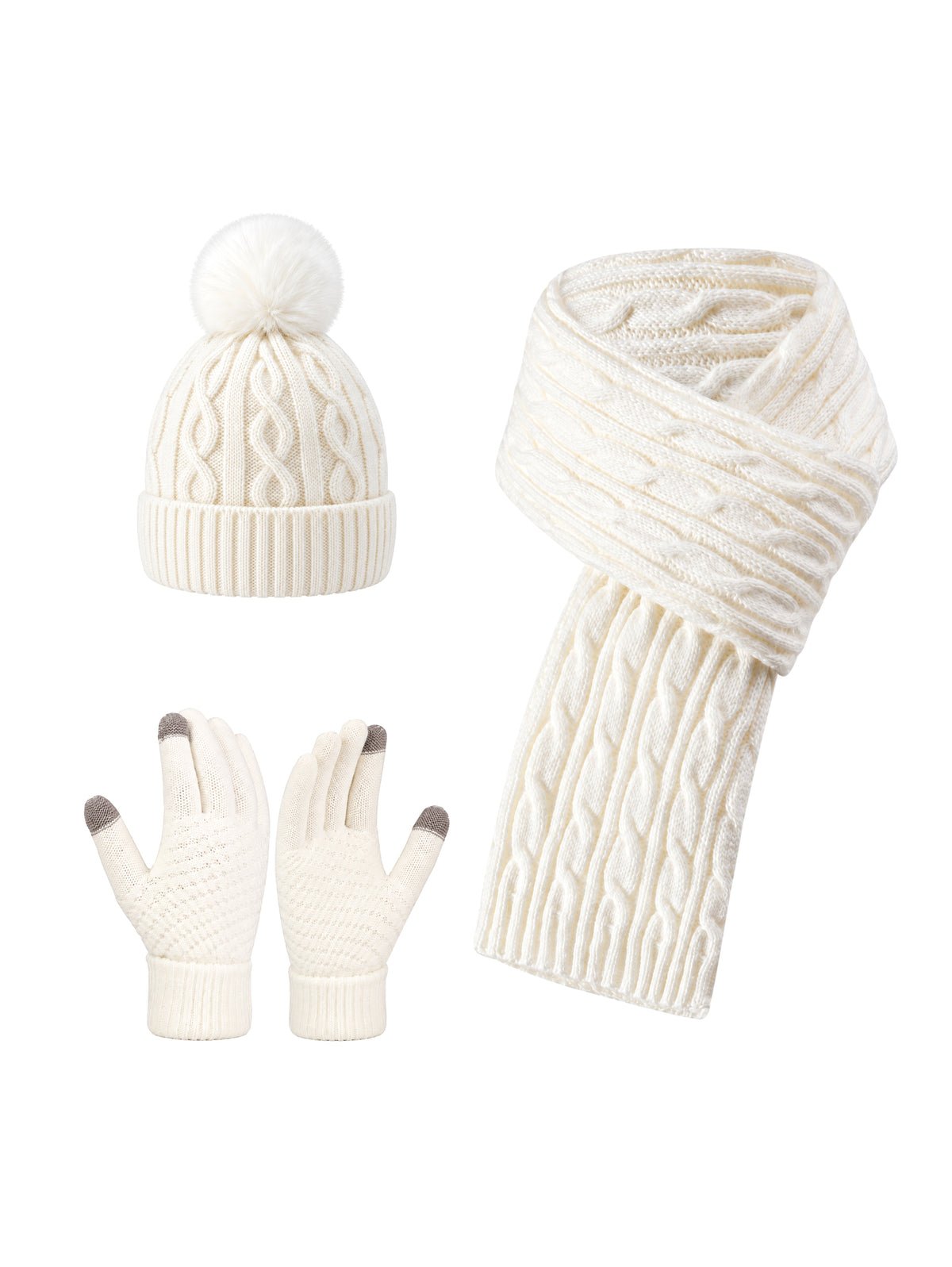 Winter Set – Beanie, Gloves & Scarf – White – full set | Capkov