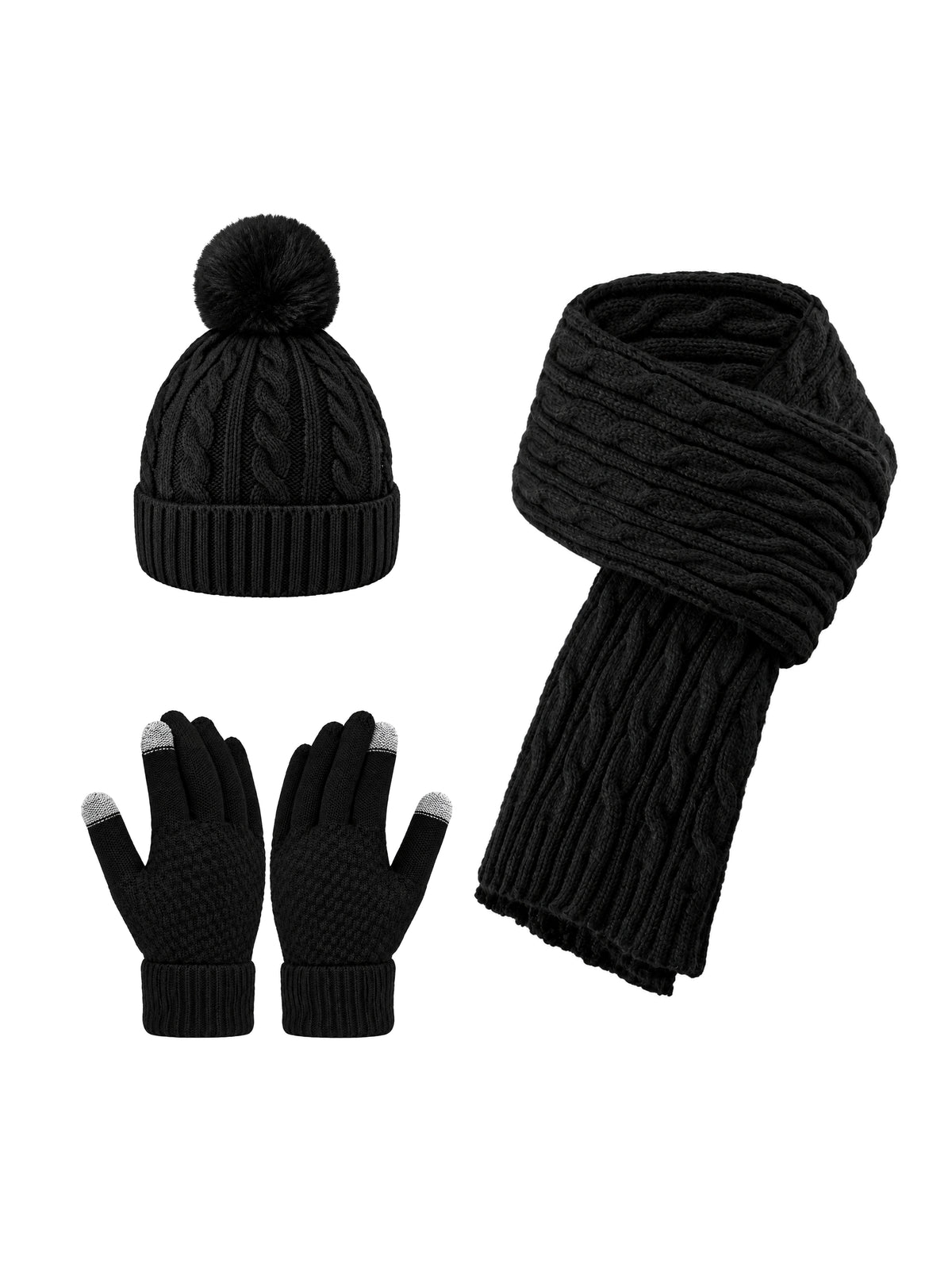 Winter Set – Beanie, Gloves & Scarf – Black – full set | Capkov