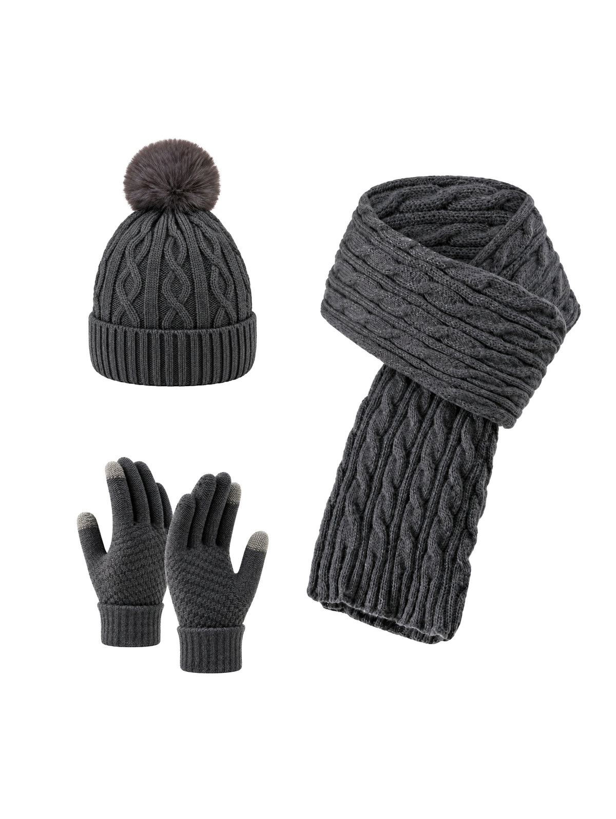 Winter Set – Beanie, Gloves & Scarf – Dark grey – full set | Capkov