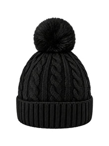 Cable-Knit Pom Beanie – Black | Capkov