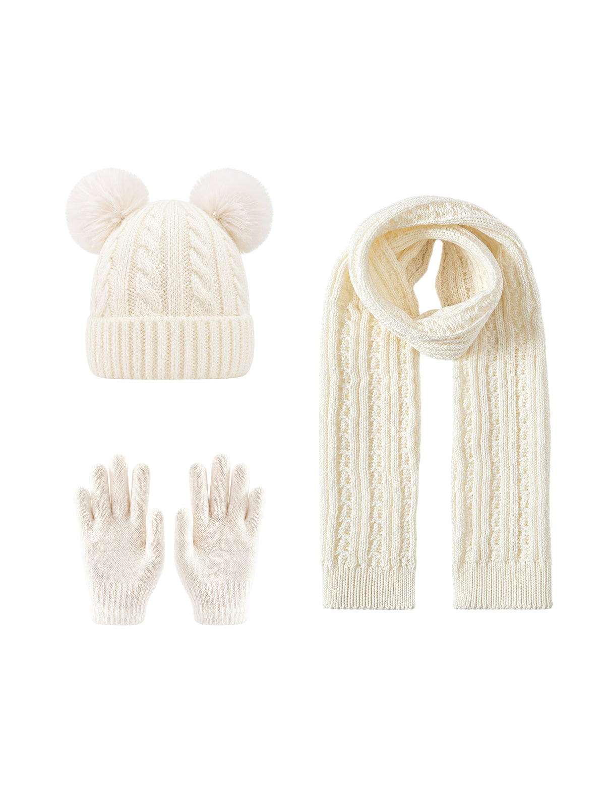 Kids Winter Set – Beanie, Gloves & Scarf – White – full set | Capkov