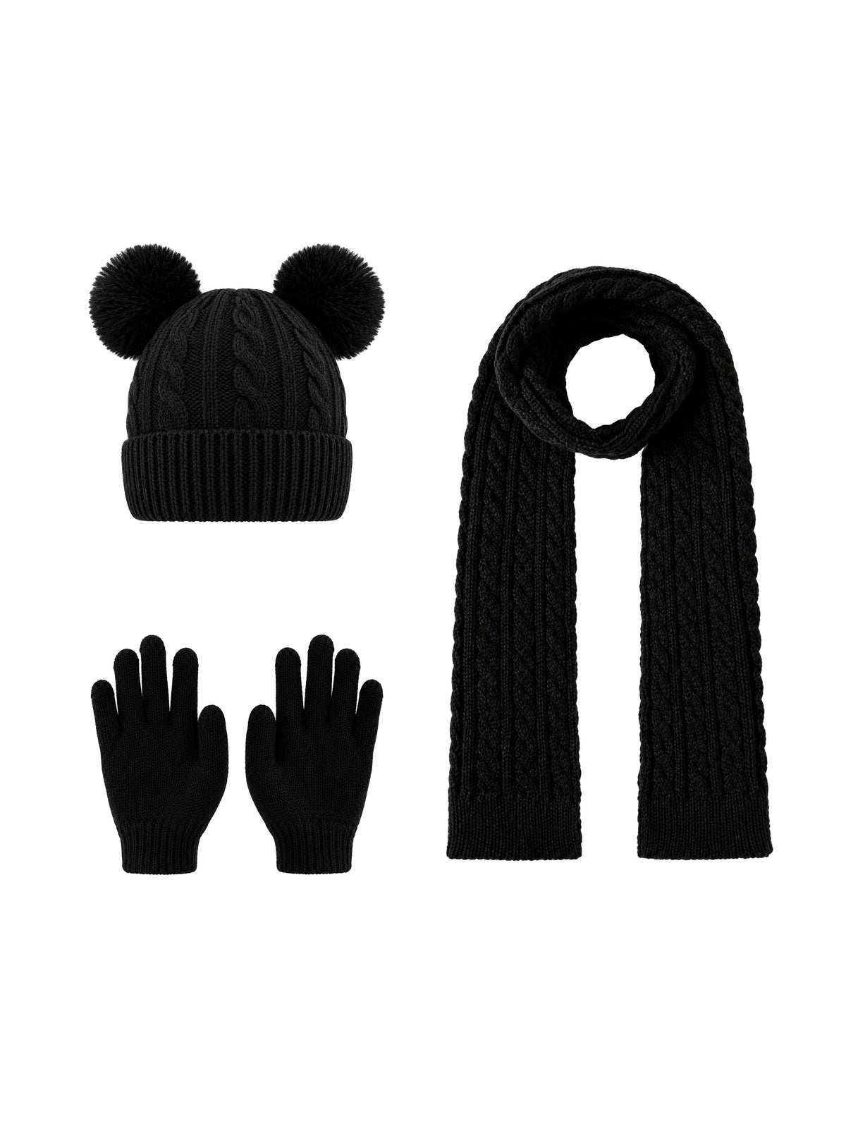 Kids Winter Set – Beanie, Gloves & Scarf – Black – full set | Capkov