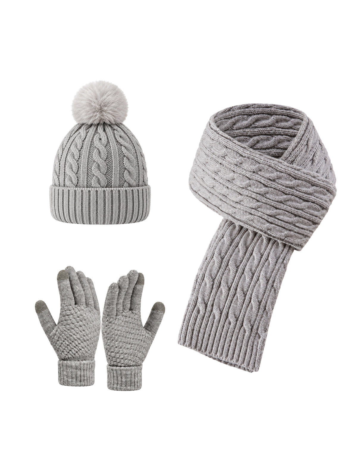 Winter Set – Beanie, Gloves & Scarf – Light grey – full set | Capkov