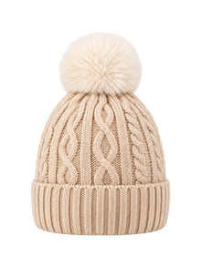 Cable-Knit Pom Beanie – Beige | Capkov